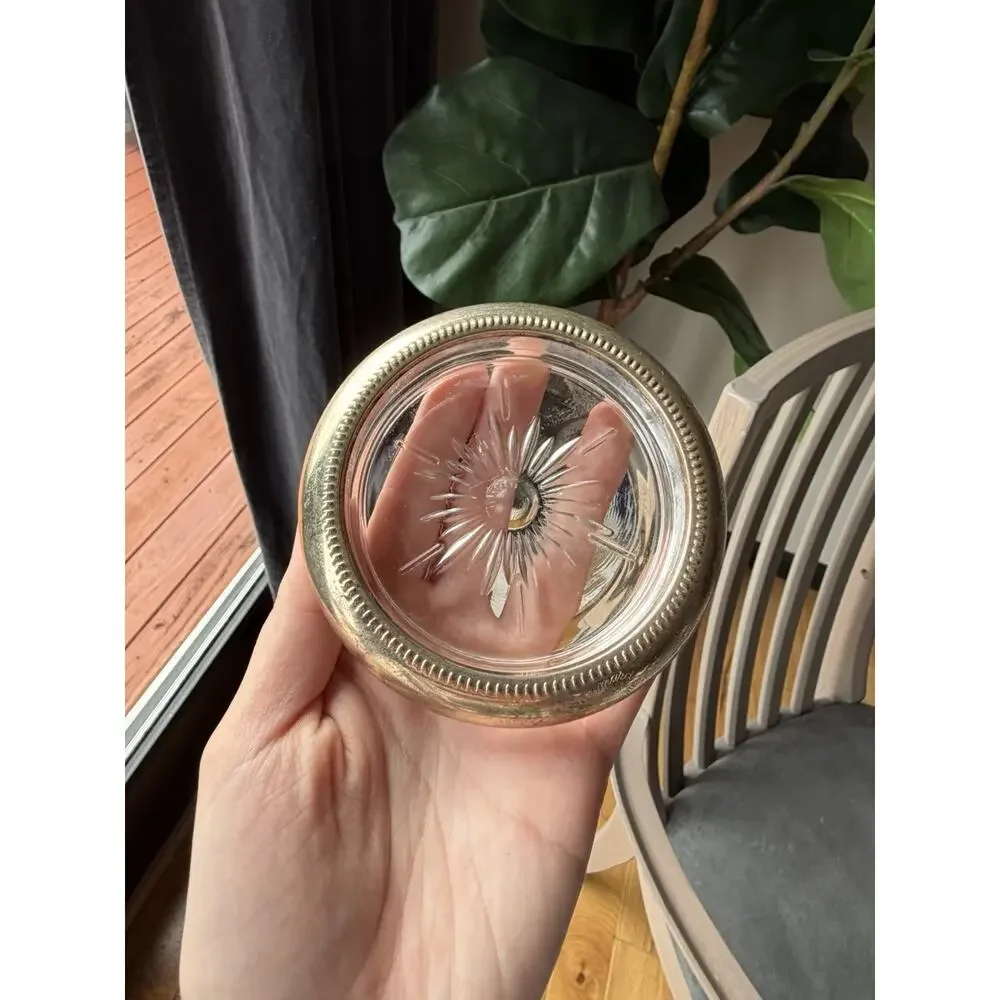 Set of 5 Leonard Silver Plated Glass Coaster Starburst Pattern Round Stackable
